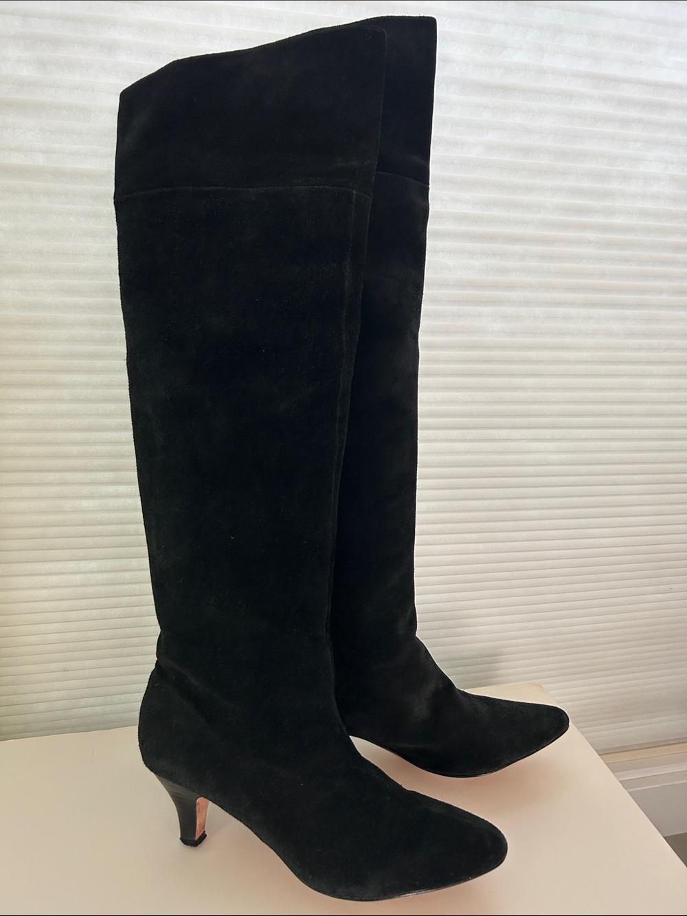 Cynthia Vincent Black Suede Over-the-Knee Heeled Boots